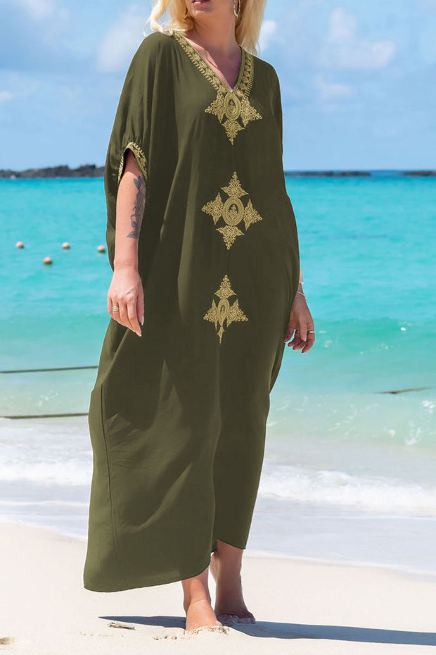 Beach Vacation Gold Embroidered Cover Up Dress