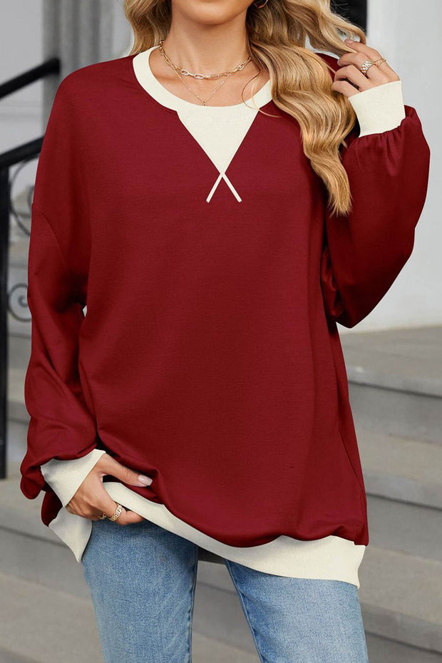 Colorblock Round Neck Loose Long Sleeve Sweatshirt