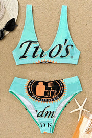 Drinks Letter Graphic Print Two Pieces Swimwear