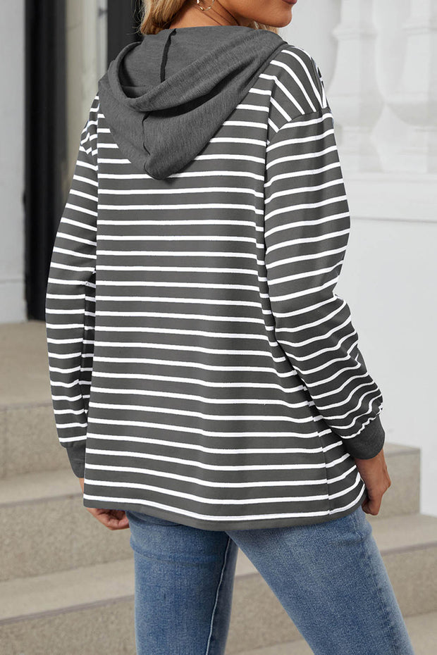 Striped Colorblock Long Sleeve Loose Hoodie