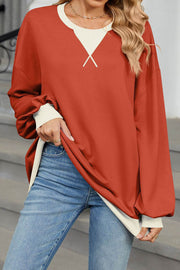 Colorblock Round Neck Loose Long Sleeve Sweatshirt