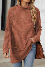 Solid color Long Sleeve Loose Knit Turtleneck Pullover