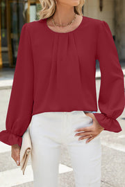 Solid Color Chiffon Round Neck Loose Long Sleeve Bottoming Shirt