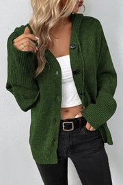 Hooded Single-breasted Drawstring Knit Cardigan Sweater