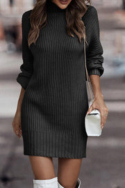 Solid color medium high collar casual mid-length sweater Dress