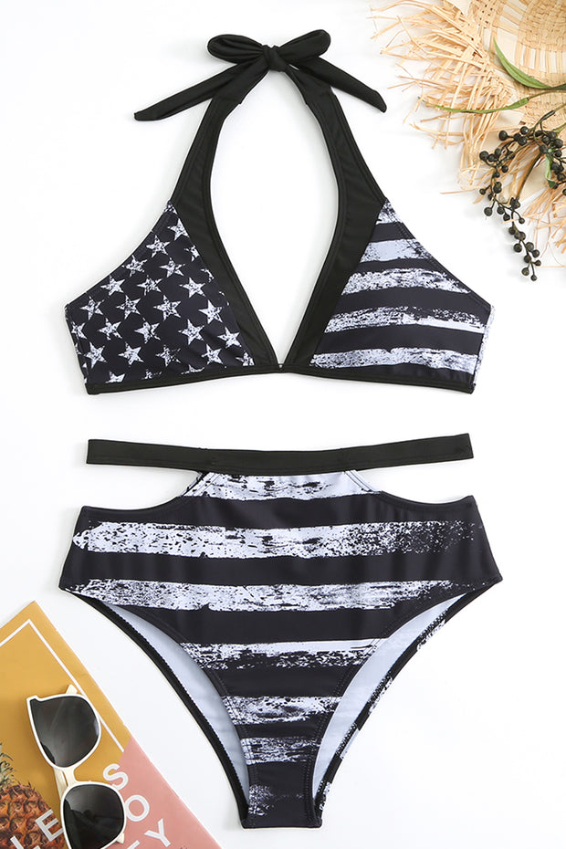 American Flag Star Lace Up Two Piece Swimsuit
