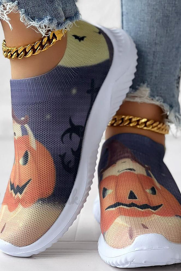 Halloween Pumpkin Graphic Print Breathable Slip-On Sneakers