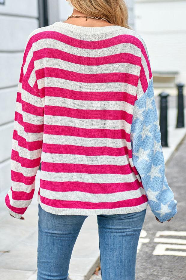 Stars and Stripes Color Block Round Neck Sweater