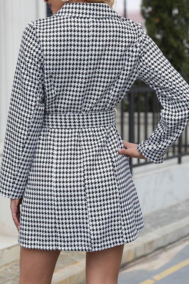 Plaid Lapel Long Sleeve Suit Dress