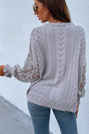 Hollow Out Crochet Lace Petal Sleeve Sweater