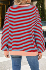 Striped Round Neck Colorblock Loose Long Sleeve Sweatshirt