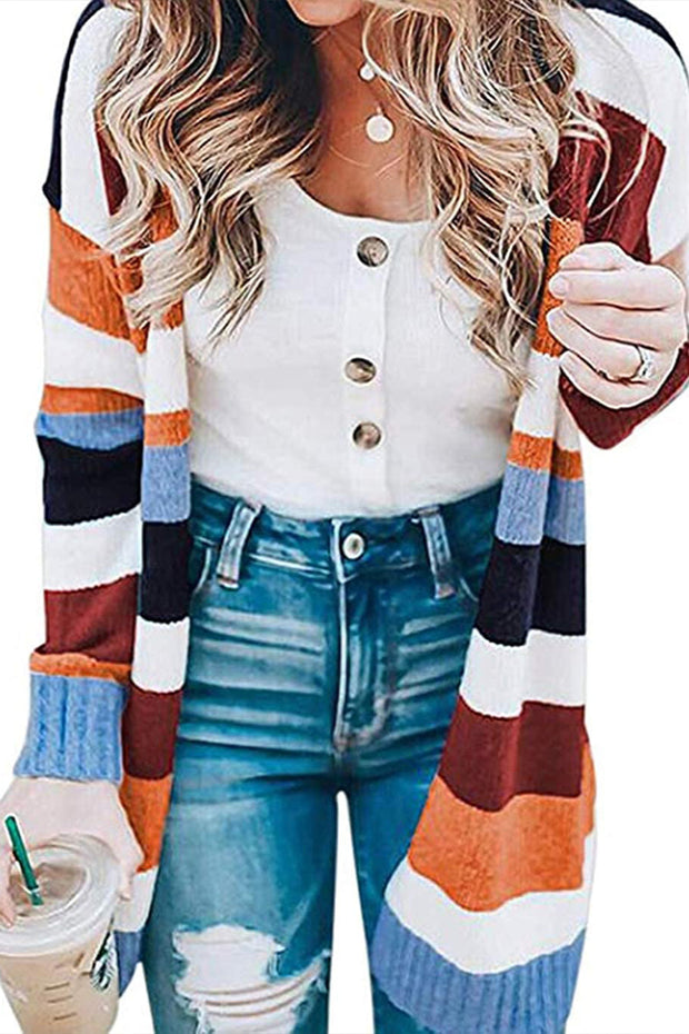 Multicolor Striped Loose Knitted Cardigan