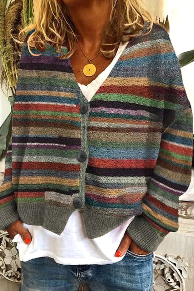 Women's cardigan 3D fashionable rainbow printed casual sweater jacket