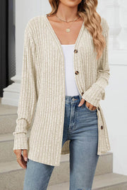 Solid Color Single Breasted Long Sleeve Knit Cardigan Sweater