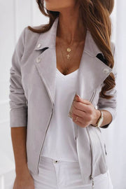 Suede Lapel Zipper Slim Short Jacket Blazer