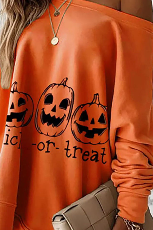 Casual Halloween Pumpkin Print Sweatshirt