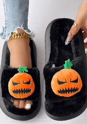 Festive Halloween Furry Slippers With Pumpkin Pattern