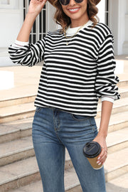 Striped Color Contrast Round Neck Pullover Sweater