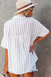 Short-sleeved Striped Single-breasted Casual Shirt