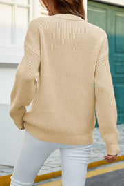 Solid O Neck Single-breasted Knit Sweater