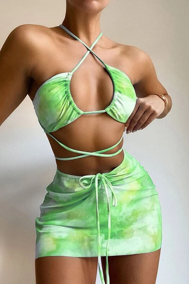 Drawstring Tie-dye Swimsuit