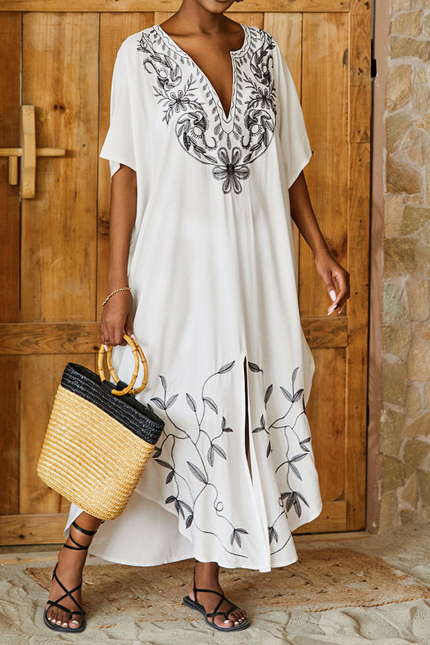 Beach Vacation Gold Embroidered Belt Cover Up Dress