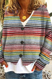 Women's cardigan 3D fashionable rainbow printed casual sweater jacket