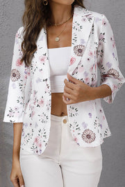 Printed Lapel Three-quarter Sleeve Suit Blazer Jacket