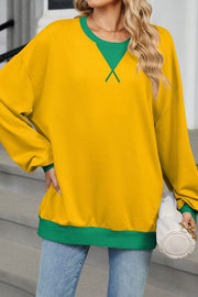 Colorblock Round Neck Loose Long Sleeve Sweatshirt