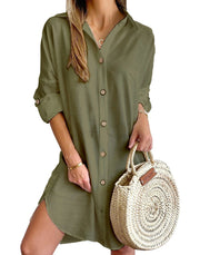 Long Sleeve Solid Color Lapel Single Breasted Shirt Dress