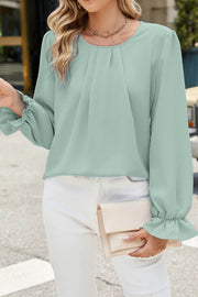 Solid Color Chiffon Round Neck Loose Long Sleeve Bottoming Shirt