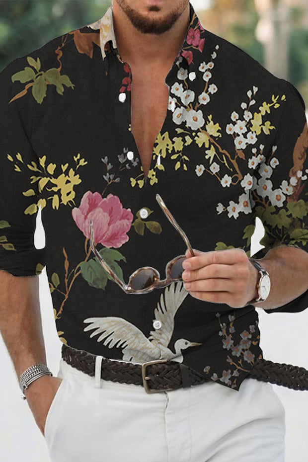 Floral Print Long Sleeve Fashion Streetwear Shirt