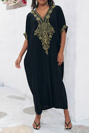 Beach Vacation Embroidered Cuff Cover Up Dress