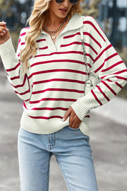 Polo Collar Striped Sweater