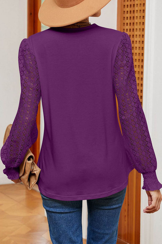 Lace V-neck Hollow Sleeve Long-sleeved Top