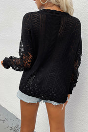 Hollow Out Crochet Lace Petal Sleeve Sweater