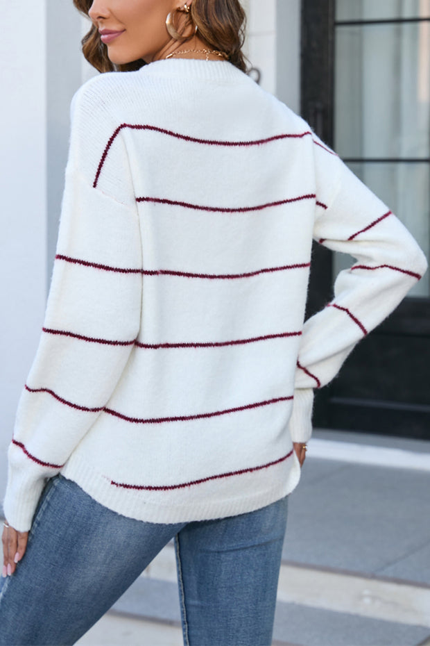 Round Neck Striped Knit Pullover Sweater