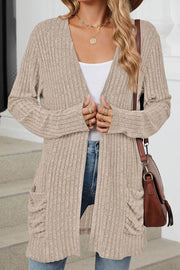 Solid Color Pocket Long Sleeve Cardigan Sweater