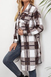 Plaid Single Breasted Lapel Long Sleeve Shirt Jacket