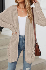 Solid Color Pocket Long Sleeve Cardigan Sweater