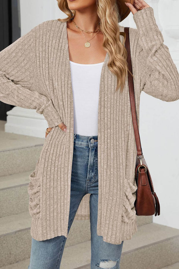 Solid Color Pocket Long Sleeve Cardigan Sweater