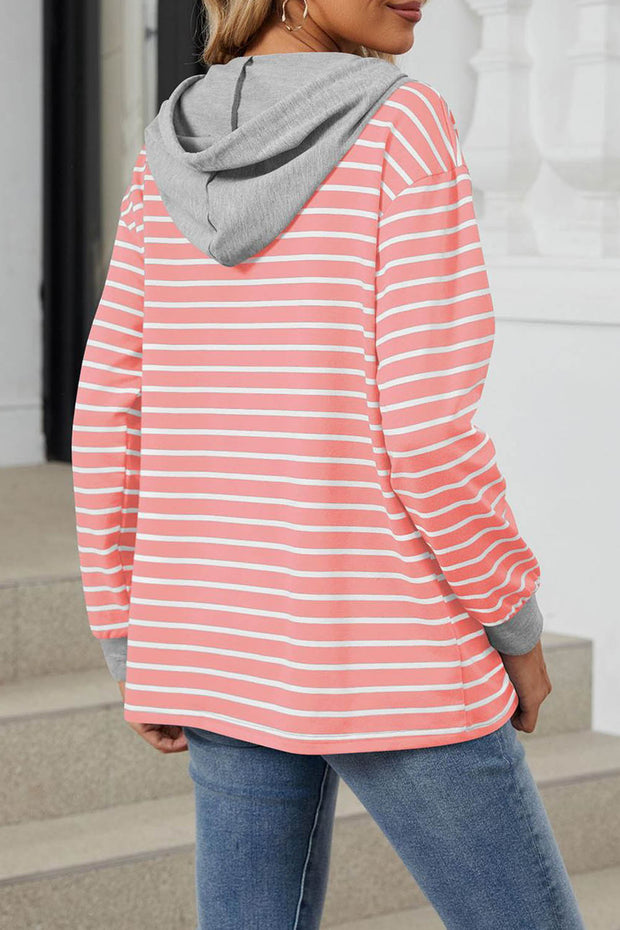 Striped Colorblock Long Sleeve Loose Hoodie