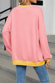 Colorblock Round Neck Loose Long Sleeve Sweatshirt