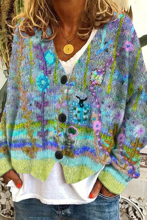 Women's cardigan 3D fashion rainbow print fashion casual sweater cape coat