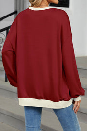 Colorblock Round Neck Loose Long Sleeve Sweatshirt