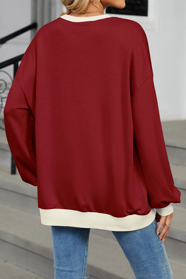 Colorblock Round Neck Loose Long Sleeve Sweatshirt