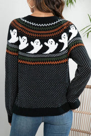 Halloween Ghost Retro Polka Dot Long Sleeve Knitted Cardigan Sweater