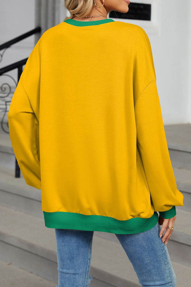 Colorblock Round Neck Loose Long Sleeve Sweatshirt