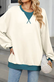 Colorblock Round Neck Loose Long Sleeve Sweatshirt