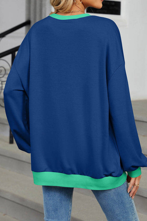 Colorblock Round Neck Loose Long Sleeve Sweatshirt